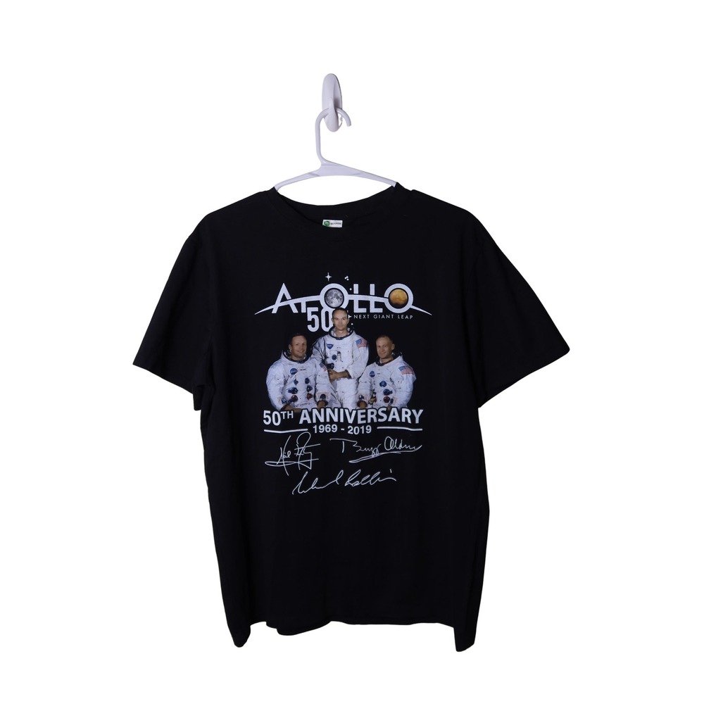 NASA Apollo 11 50th Anniversary T-Shirt Black Graphic Tee Mens Large Excellent